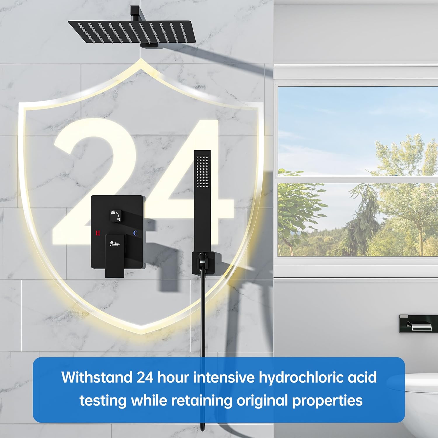 8 Inch Luxury Rain Shower Faucet Set, Matte Black Shower System with Rainfall Shower Head and Handheld Spray, SUS304 Stainless Steel and Solid Brass Wall Mounted Shower Valve Trim Kit