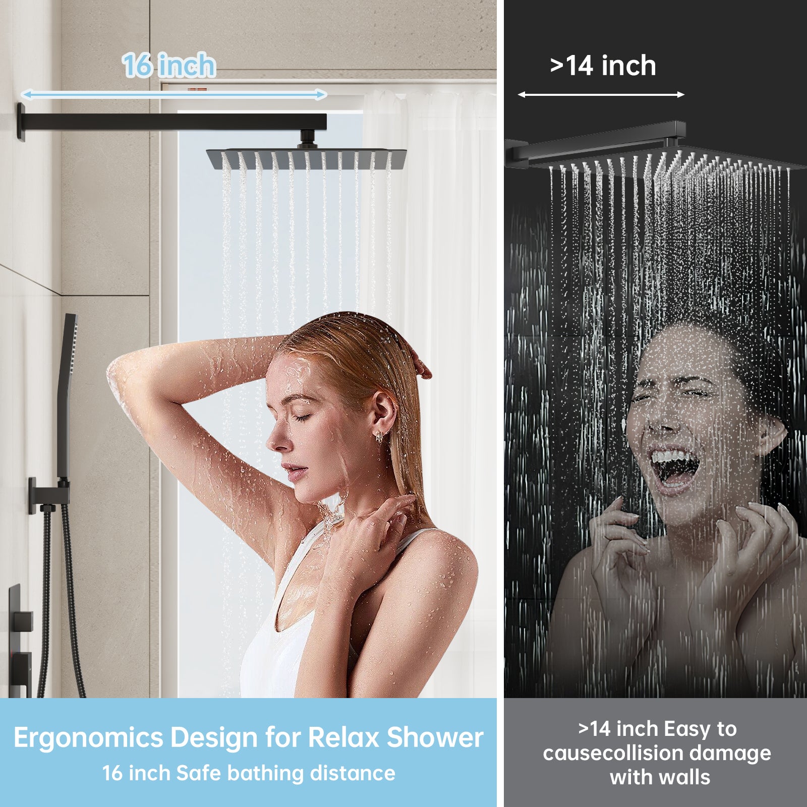 High-Pressure Concealed Shower System with 10” Rainfall Shower, Tub Spout, and Handheld Spray Combo