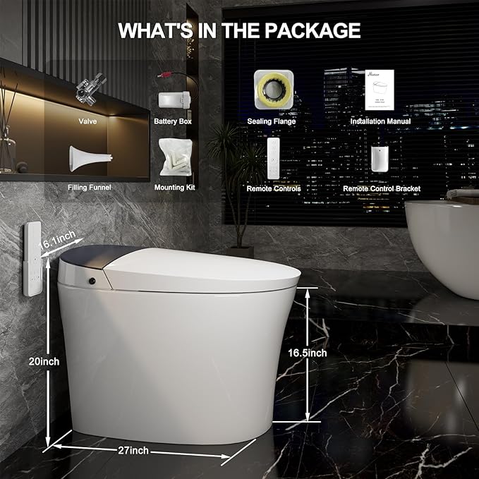 Smart Toilet with Bidet Built in, Built in Tank with Powerful Flush, Auto Open/Close Lid, Foot Sensor Operation, Intelligent Induction Heat Seat, Smart Bidet Toilet with Instant Warm Water