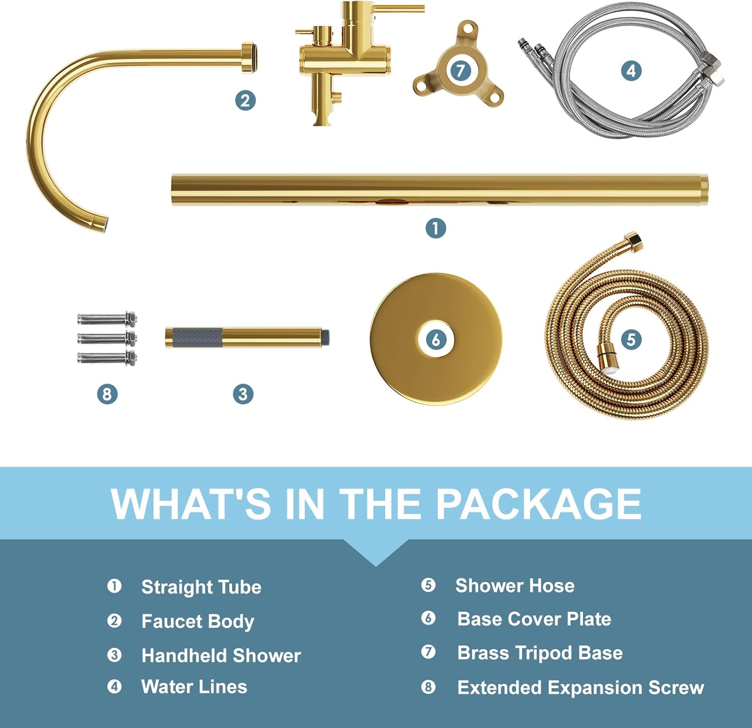Freestanding Bathtub Faucet, Floor Mount Bathtub Faucet with 2 Water Outlet Modes, Swivel Gooseneck Spout with Hand Shower, Brass Single Handle Tub filler, Max Flow Rate 7.4 GPM (Gooseneck-Bright Gold)