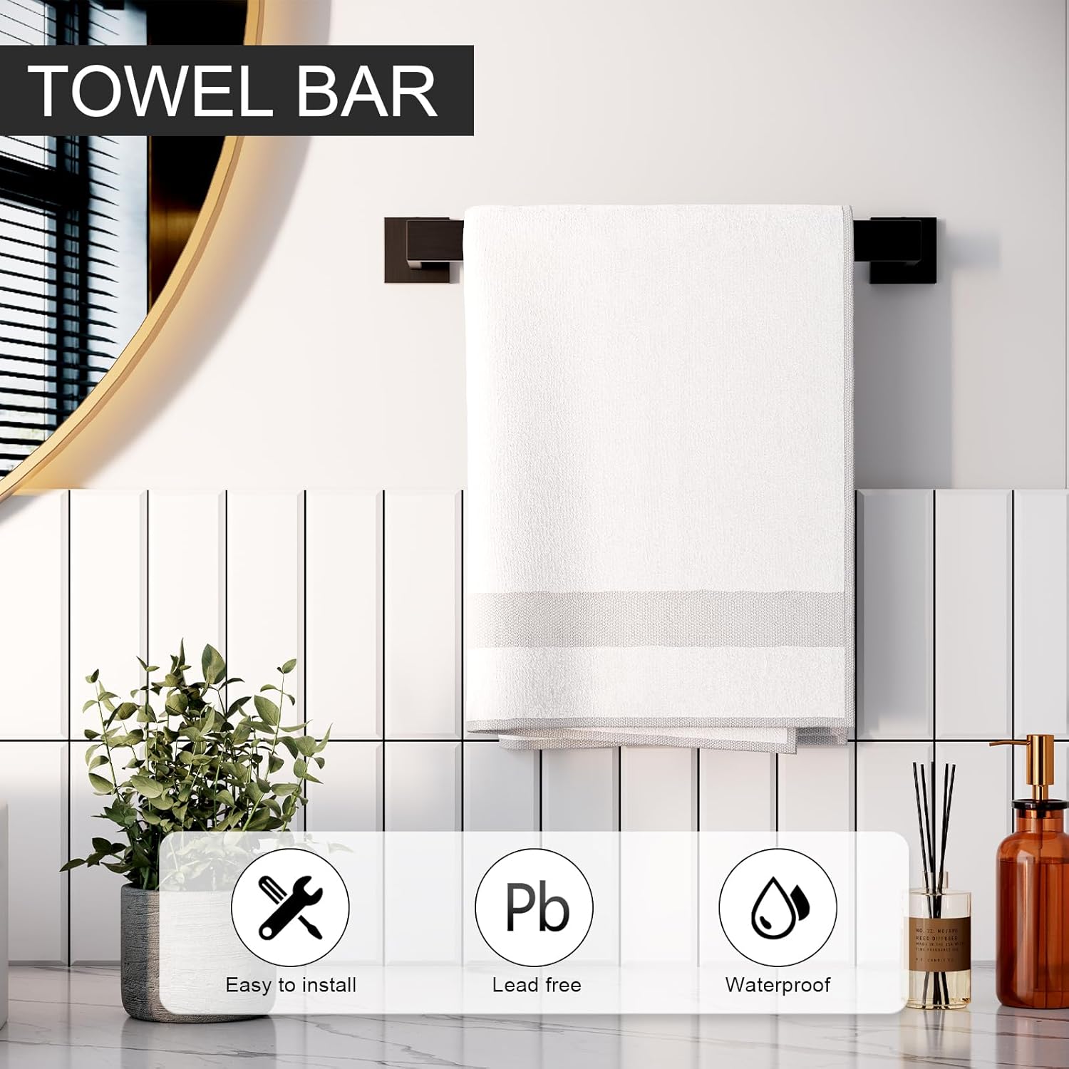 5-Piece Bathroom Accessories Set, SUS304 Stainless Steel Wall Mounted 16 Inch Hand Towel Bar, Toilet Paper Holder, Towel Ring, Towel Hooks, Bathroom Hardware Set, Towel Bar Set (Matte Black)