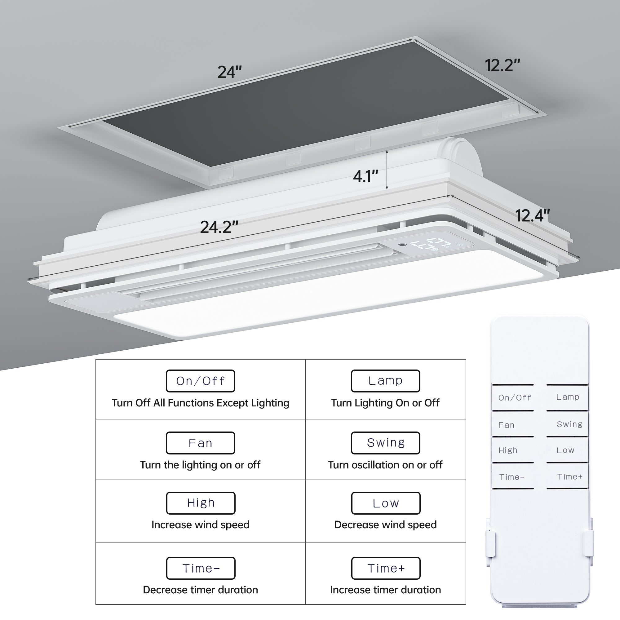 Ceiling Fans with Light and Remote Control, High Air Volume Cooling Fan with LED Temperature Display and Timer, Summer 1.0 Sone Quiet AC Vent for Bath, Attic, Kitchen (Rectangle 23.6")