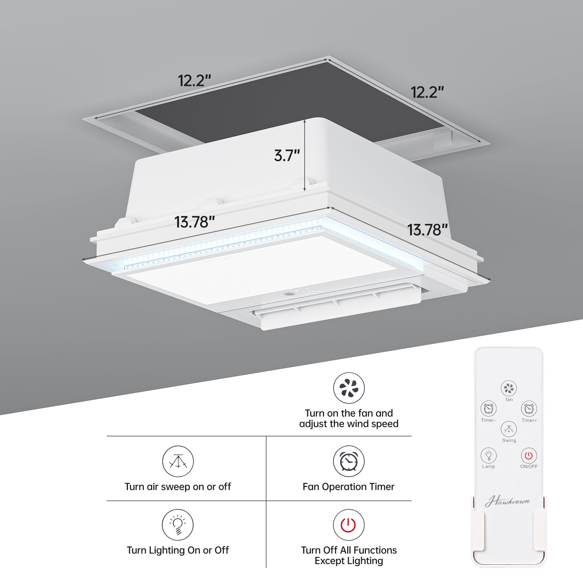 Ceiling Fans with Light and Remote Control, High Air Volume Cooling Fan with LED Temperature Display and Timer, Summer 1.0 Sone Quiet AC Vent for Bath, Attic, Kitchen (White)