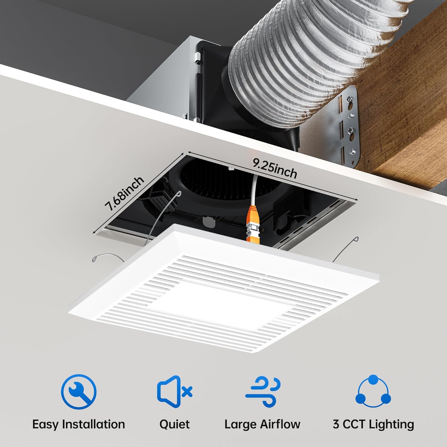 Hawkrown Bathroom Exhaust Fan with Light, 110 CFM, 1.0 Sone Quiet Ceiling Vent Fan, 2700K/4000K/5000K LED Light, Ceiling Opening 9.25" x 7.68", Durable Metal Housing, Wall Control
