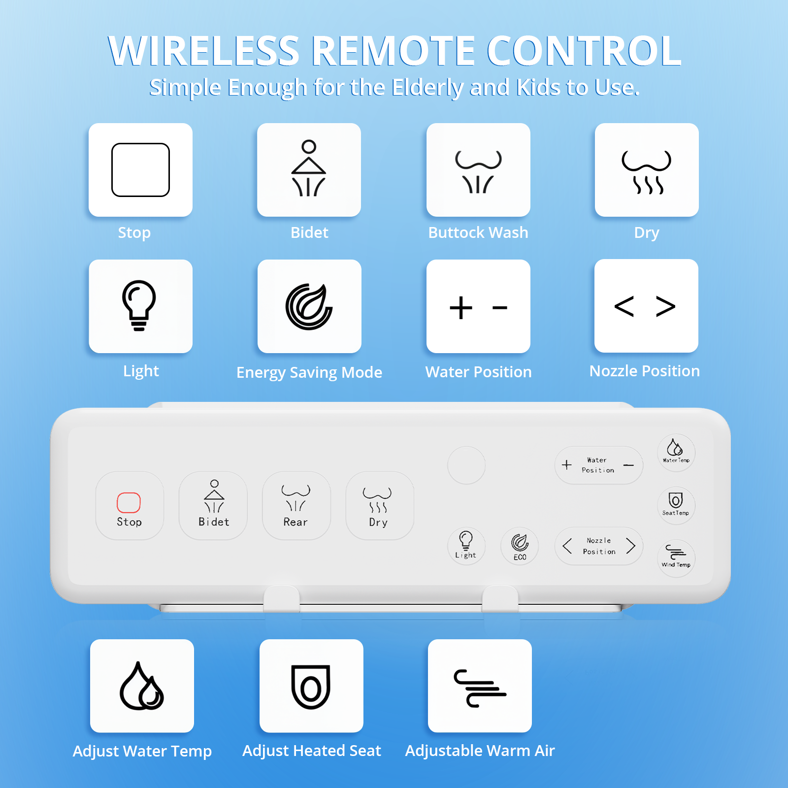 Electric Smart Bidet Toilet Seat, Upgraded Heated Bidet with Adjustable Instant Warm Water and Warm Dryer, Remote Control, Night Light, Slow Close Lid, LED Display (Round)
