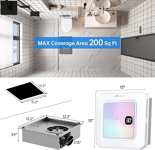 Bathroom Exhaust Fan with Bluetooth Speaker, 230 CFM 1.0 Sone Bathroom Exhaust Fan with Light, 3 Dynamic Light, 7 LED Color, 3 Color Temperatures, Nightlight,Remote, Easy Install (Ivory)