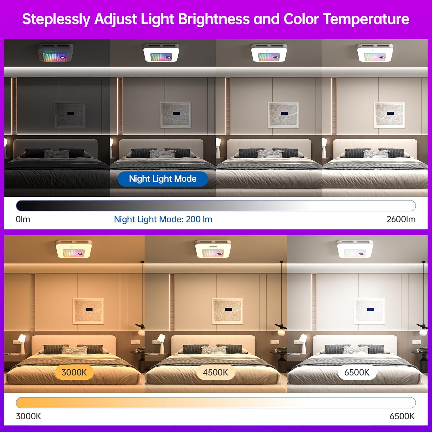 Bathroom Exhaust Fan with Bluetooth Speaker, 230 CFM 1.0 Sone Bathroom Exhaust Fan with Light, 3 Dynamic Light, 7 LED Color, 3 Color Temperatures, Nightlight,Remote, Easy Install (Ivory)