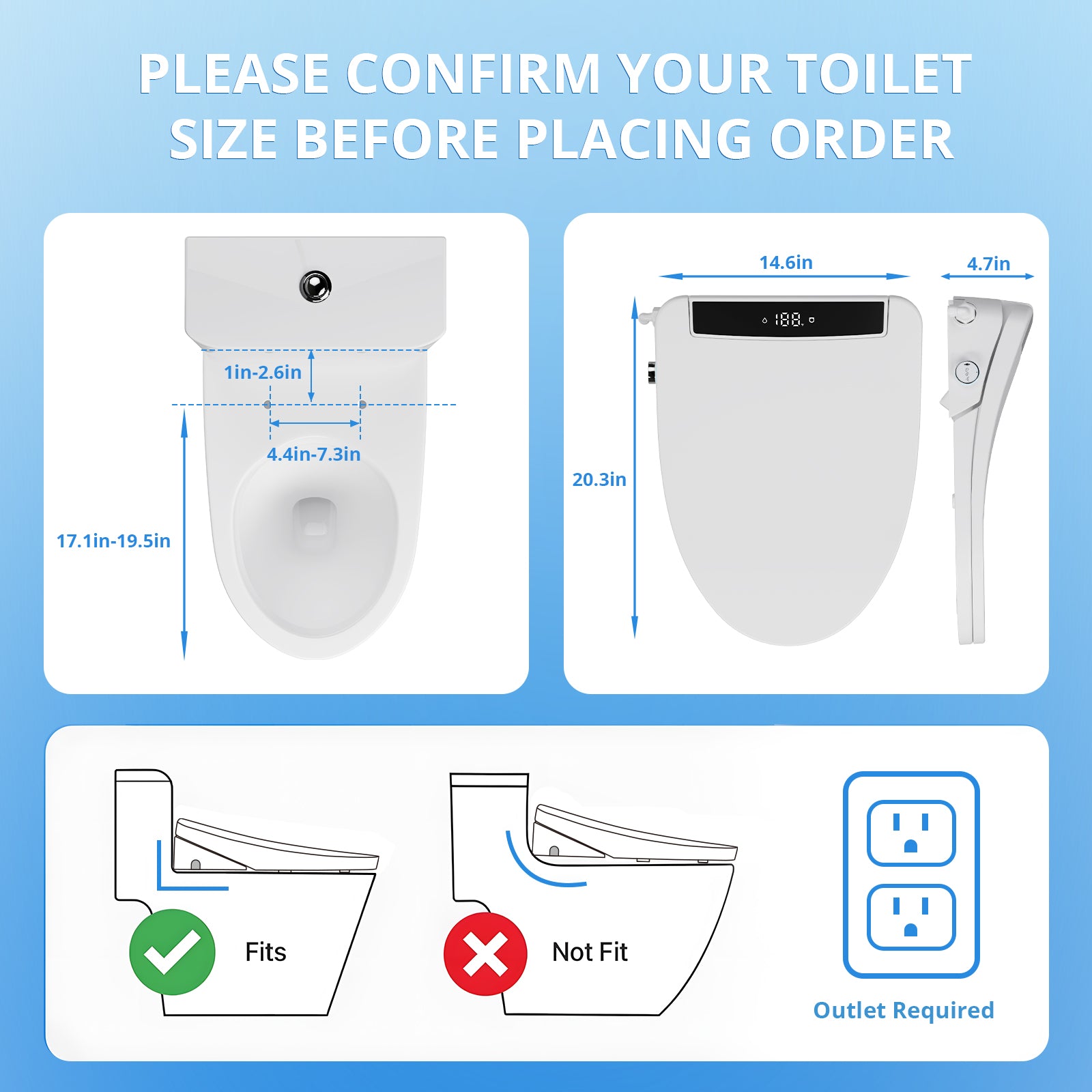 Electric Smart Bidet Toilet Seat, Upgraded Heated Bidet with Adjustable Instant Warm Water and Warm Dryer, Remote Control, Night Light, Slow Close Lid, LED Display (Elongated)