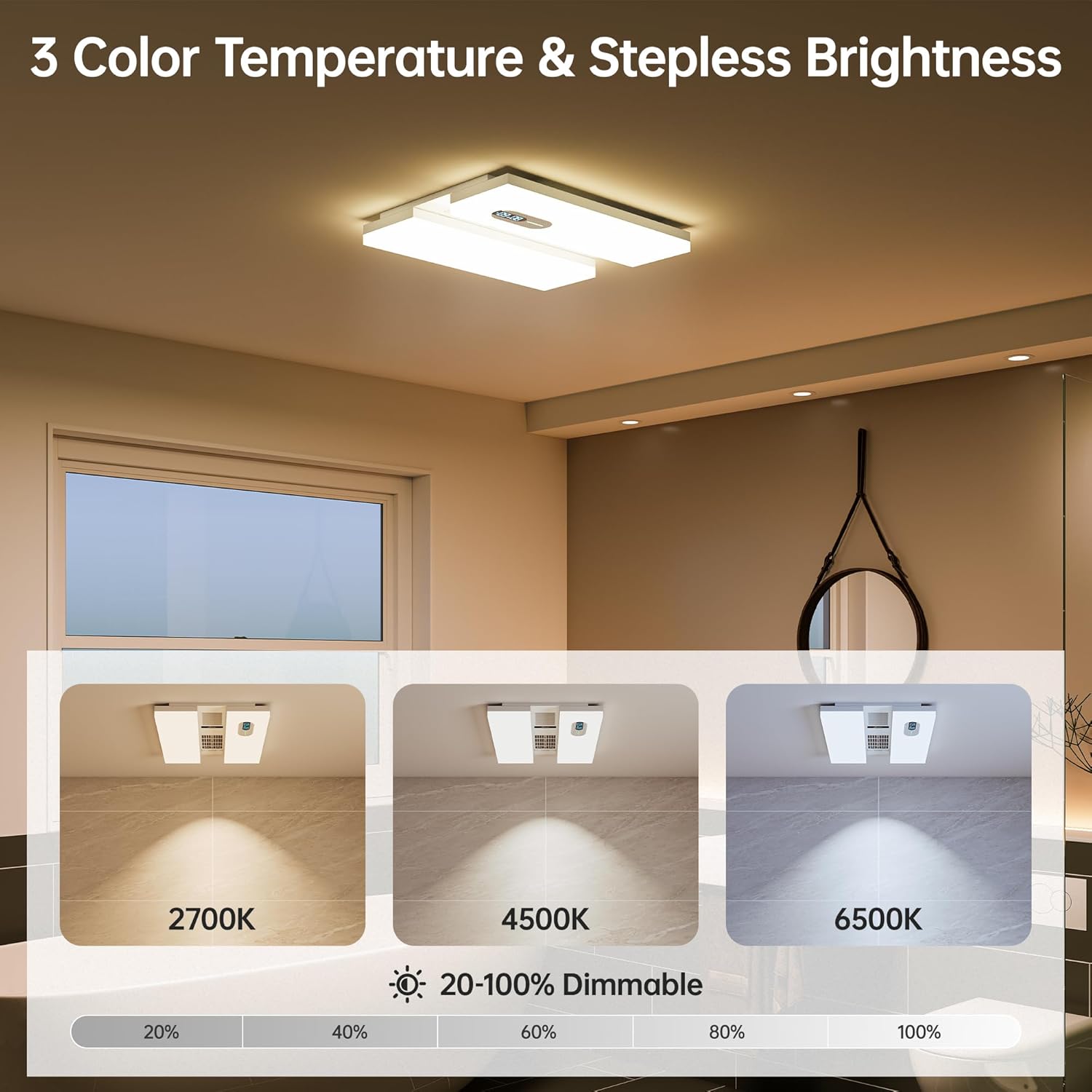 Exhaust Fan with Heater, Bluetooth Speaker, 230 CFM Quiet Ventilation Fan with Humidity & Odor Sensor, 3-Color Dimmable Light, App/Voice/Remote Control, Easy-Clean Dust Filter (White)