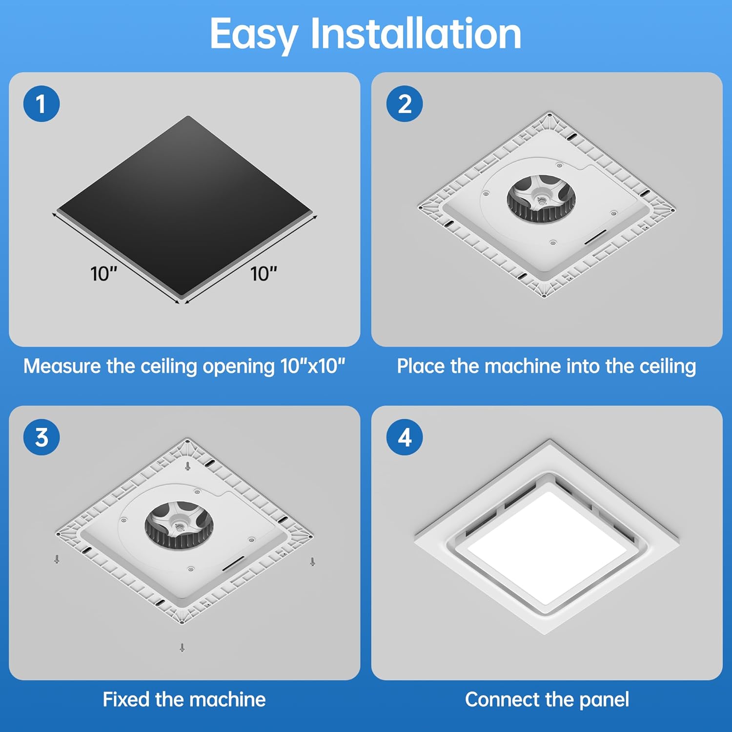 12inch Panel Bathroom Exhaust Fan with Light,3CCT(3000K,4500K,6000K, 1200lm), 140 CFM Powerful Ventilation, Ultra Quiet 1.0 Sone Ceiling Ventilation Fan for Bath, Bedroom, Laundry, 10”x10”Mount