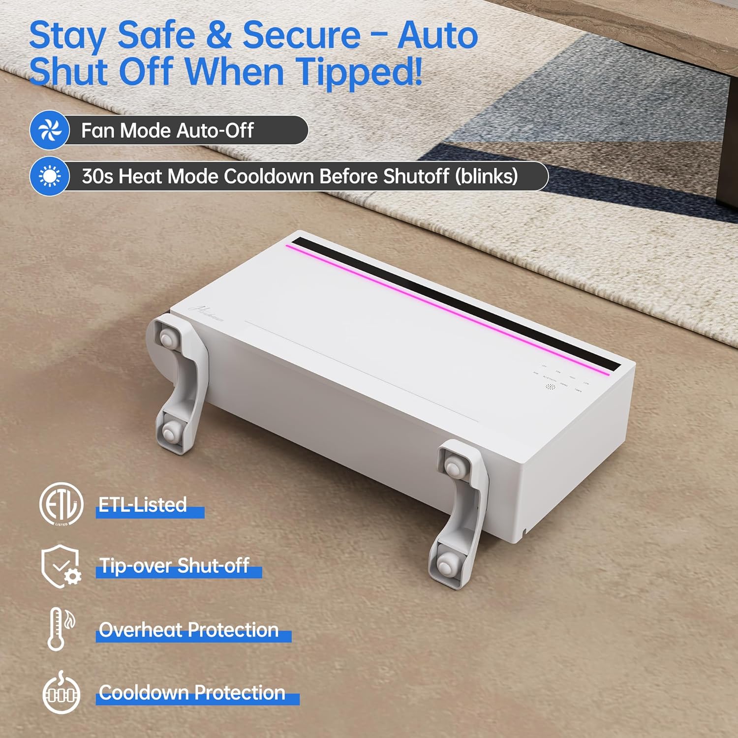 Electric Space Heater, Heater for indoor use, Dual Heating Modes, 120°Wide Oscillation, Bluetooth Speaker with 3 RGB Modes, Child lock, Display for Lyrics, Timing function (White)