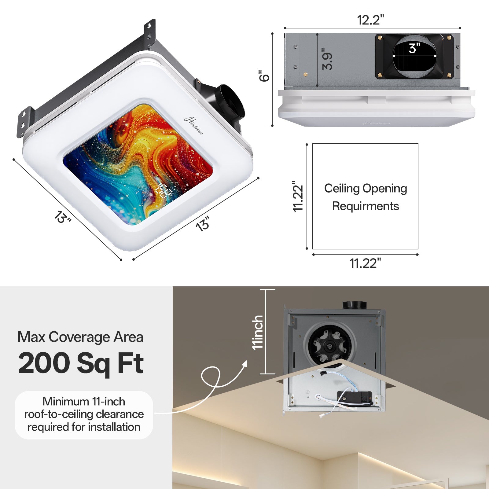 Bathroom Exhaust Fan with Light Humidity Sensor, Bathroom Fan with Humidity Sensor, 230 CFM 1.0 Sone Exhaust Fan, Venlitation Fan with 3CCT LED Light 7 LED Color, Remote Control Easy Install (Aurora Iridescence)