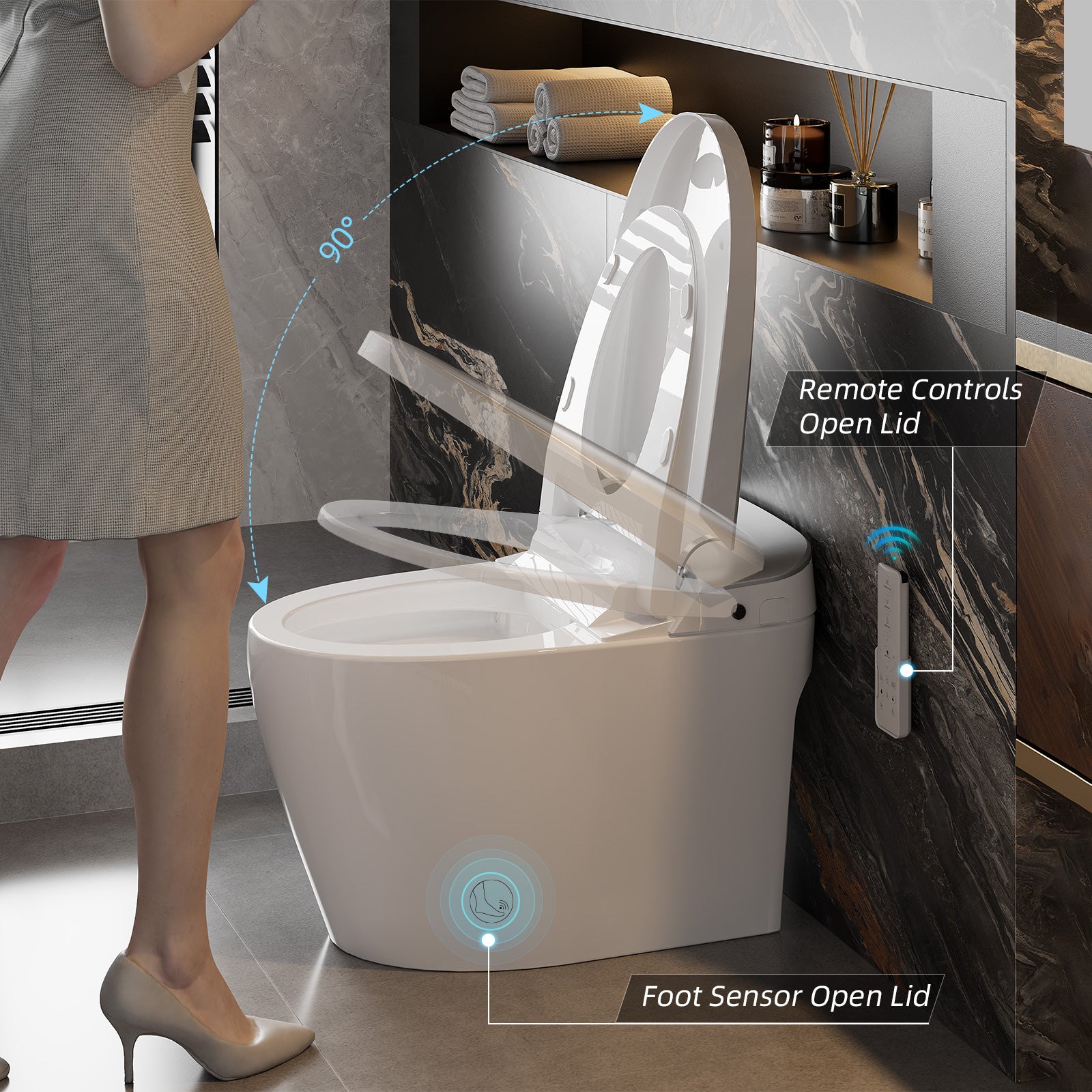 Smart Toilet, Bidet Toilet with Pump Assisted Flush, Foot Sensor Operation, Heated Bidet Seat, Warm Water, Dryer, Digital Display, Night Light, Tankless Toilet with Cleaning Foam Dispenser