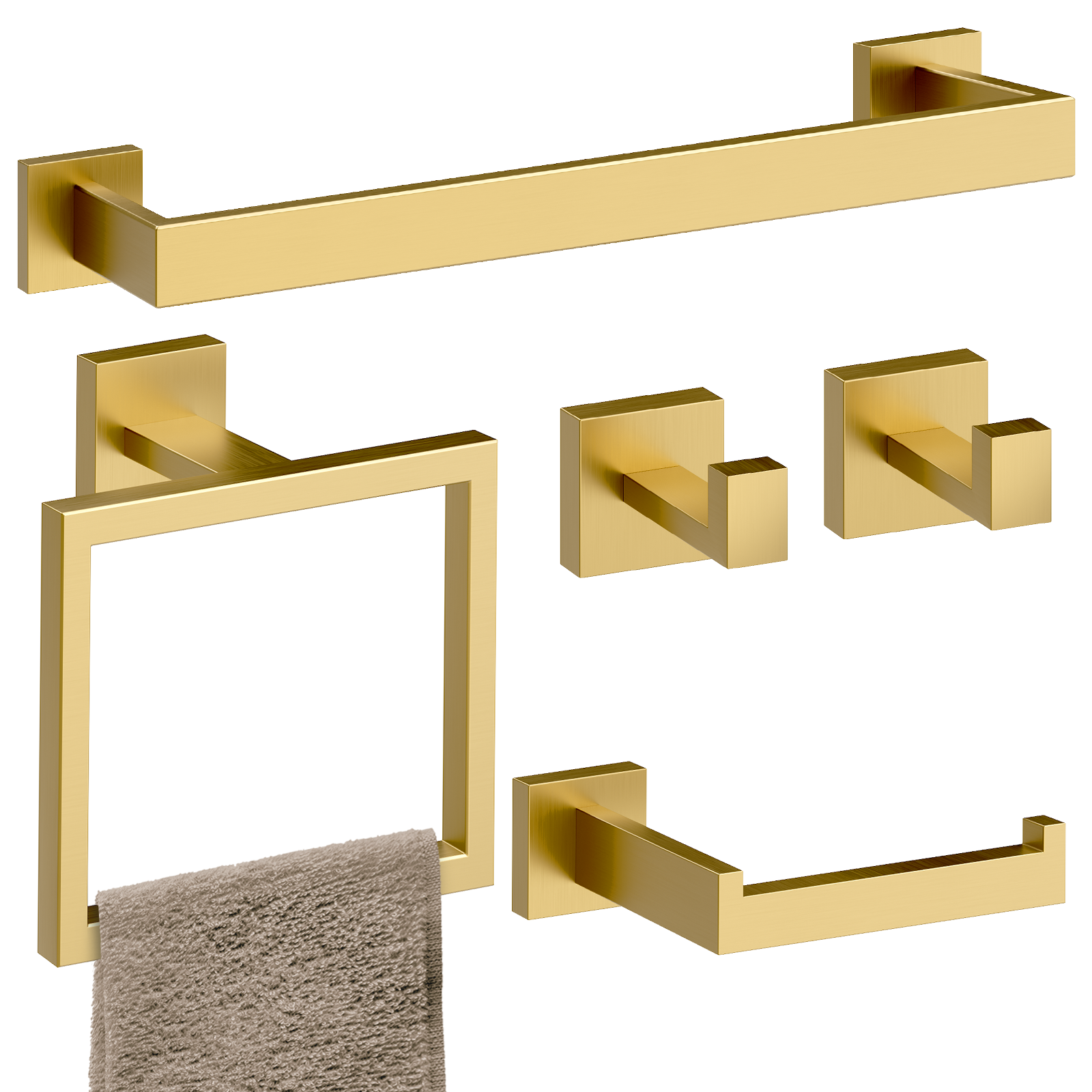 5-Pieces Bathroom Hardware Set Brushed Gold