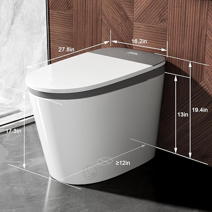 Smart Bidet Toilet, Auto Open/Close Lid, Auto Flush, Built in Tank with Boost Pump, 1000 Gram MaP Flushing Score, Elongated Heated Seat, UV Purified Water Wash and Cleaning Foam Dispenser